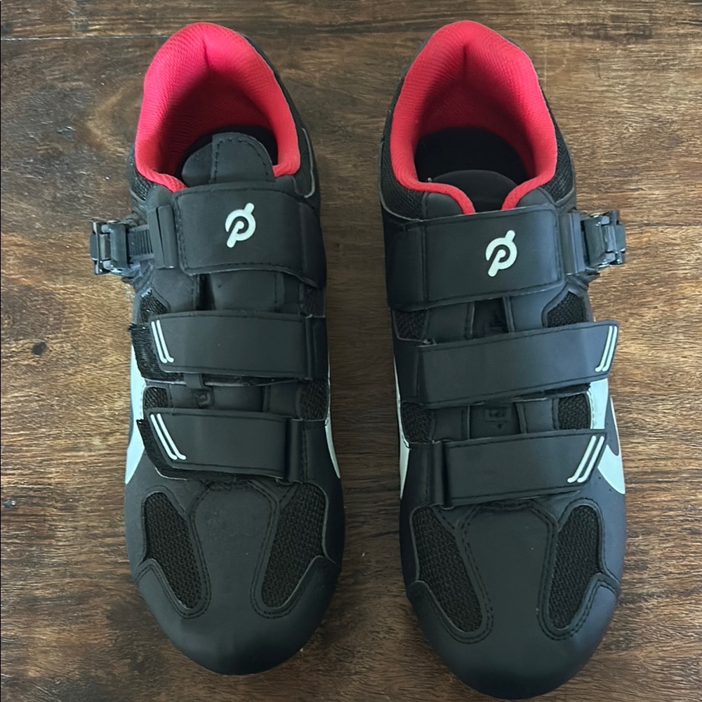 Peloton Black Athletic Shoes with Velcro Straps and Rigid Sole